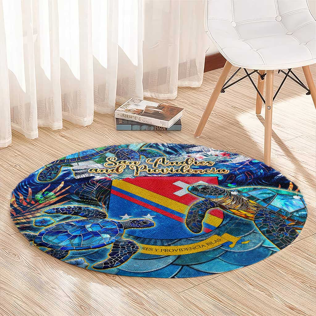 San Andres and Providencia Round Carpet Sea Turtle Tropical Pattern - Wonder Print Shop