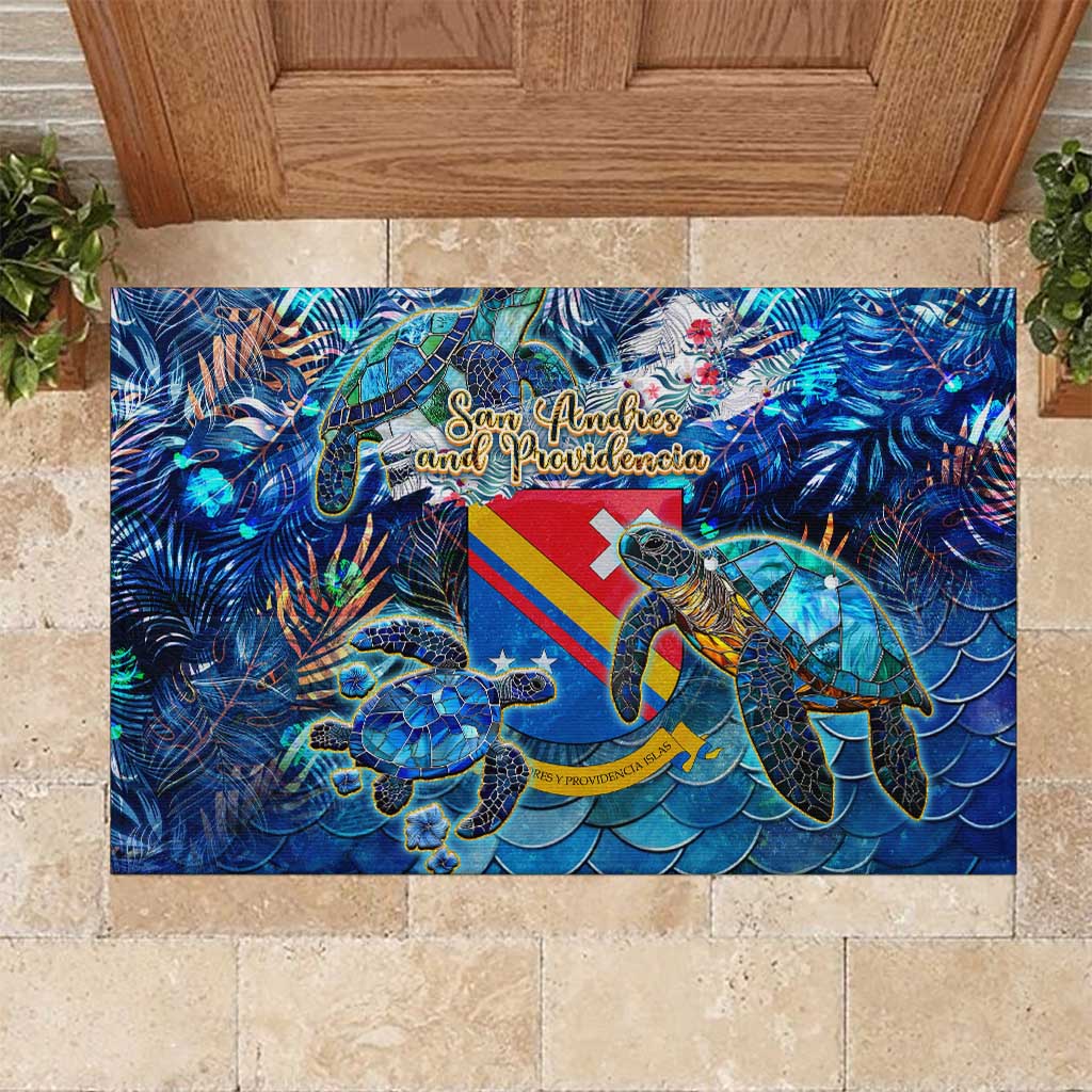San Andres and Providencia Rubber Doormat Sea Turtle Tropical Pattern - Wonder Print Shop