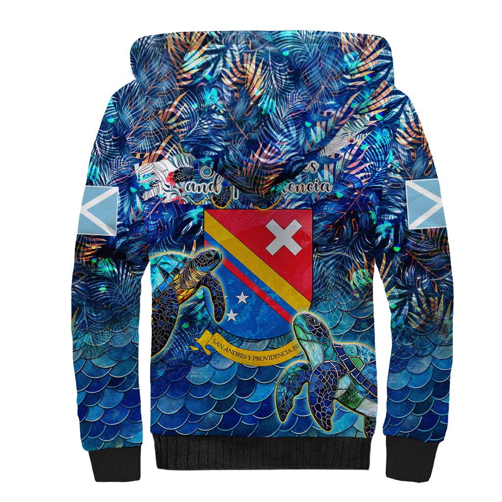 San Andres and Providencia Sherpa Hoodie Sea Turtle Tropical Pattern - Wonder Print Shop