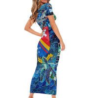 San Andres and Providencia Short Sleeve Bodycon Dress Sea Turtle Tropical Pattern - Wonder Print Shop