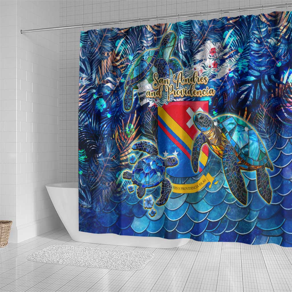 San Andres and Providencia Shower Curtain Sea Turtle Tropical Pattern - Wonder Print Shop