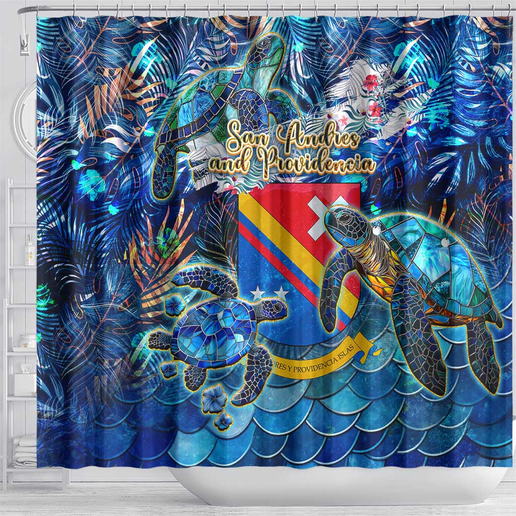 San Andres and Providencia Shower Curtain Sea Turtle Tropical Pattern - Wonder Print Shop