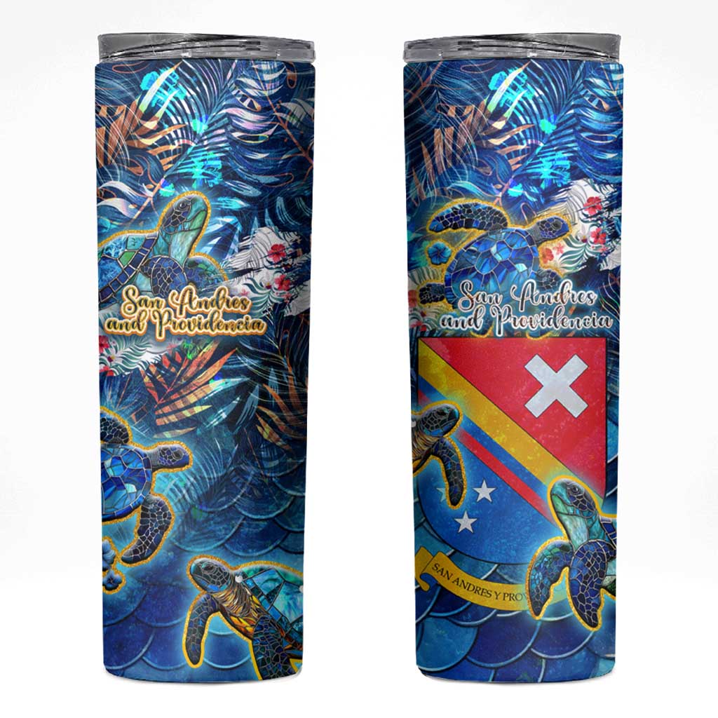 San Andres and Providencia Skinny Tumbler Sea Turtle Tropical Pattern - Wonder Print Shop