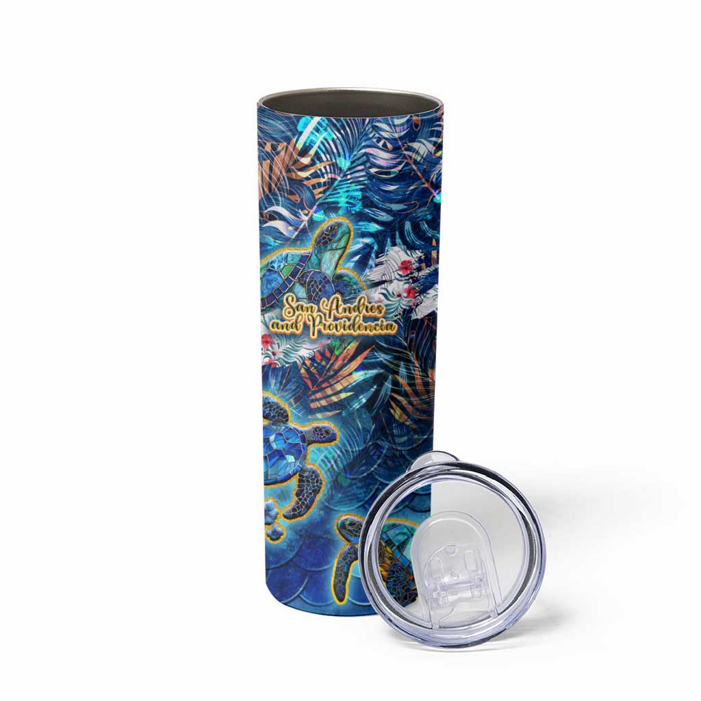 San Andres and Providencia Skinny Tumbler Sea Turtle Tropical Pattern - Wonder Print Shop