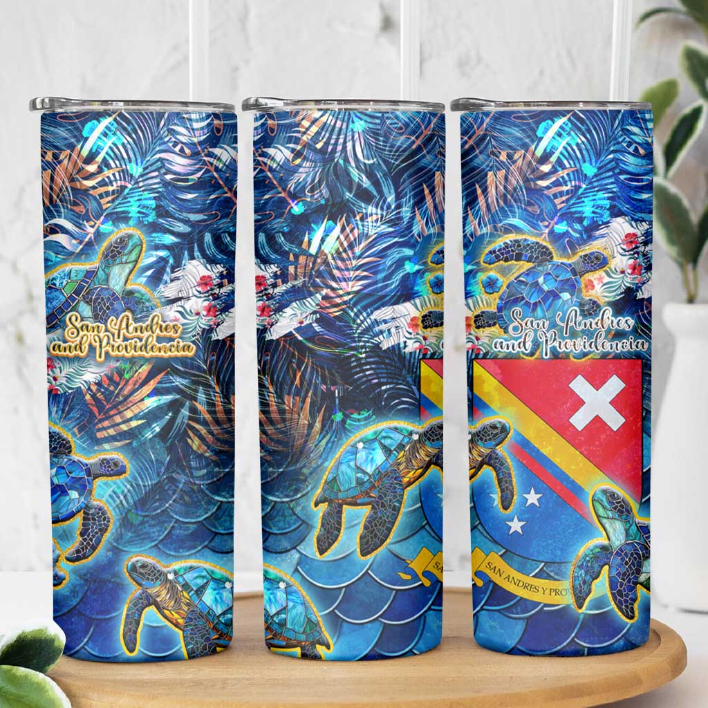 San Andres and Providencia Skinny Tumbler Sea Turtle Tropical Pattern - Wonder Print Shop