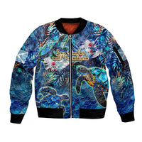San Andres and Providencia Sleeve Zip Bomber Jacket Sea Turtle Tropical Pattern - Wonder Print Shop