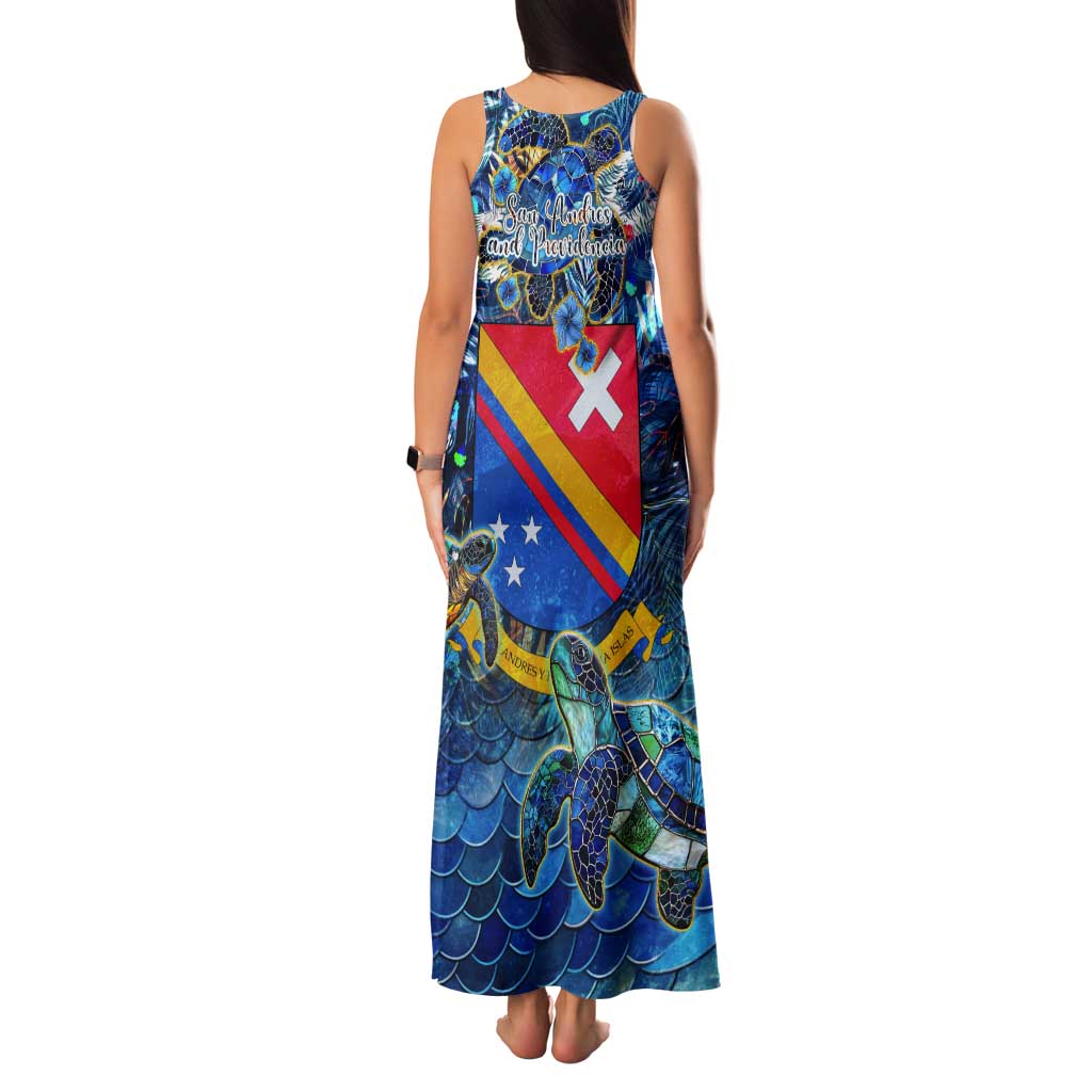 San Andres and Providencia Tank Maxi Dress Sea Turtle Tropical Pattern - Wonder Print Shop
