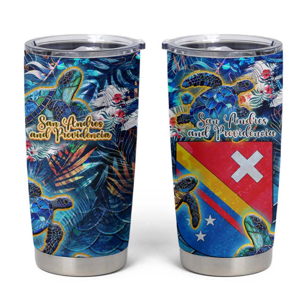 San Andres and Providencia Tumbler Cup Sea Turtle Tropical Pattern - Wonder Print Shop