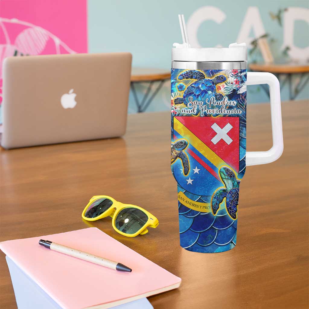 San Andres and Providencia Tumbler With Handle Sea Turtle Tropical Pattern - Wonder Print Shop