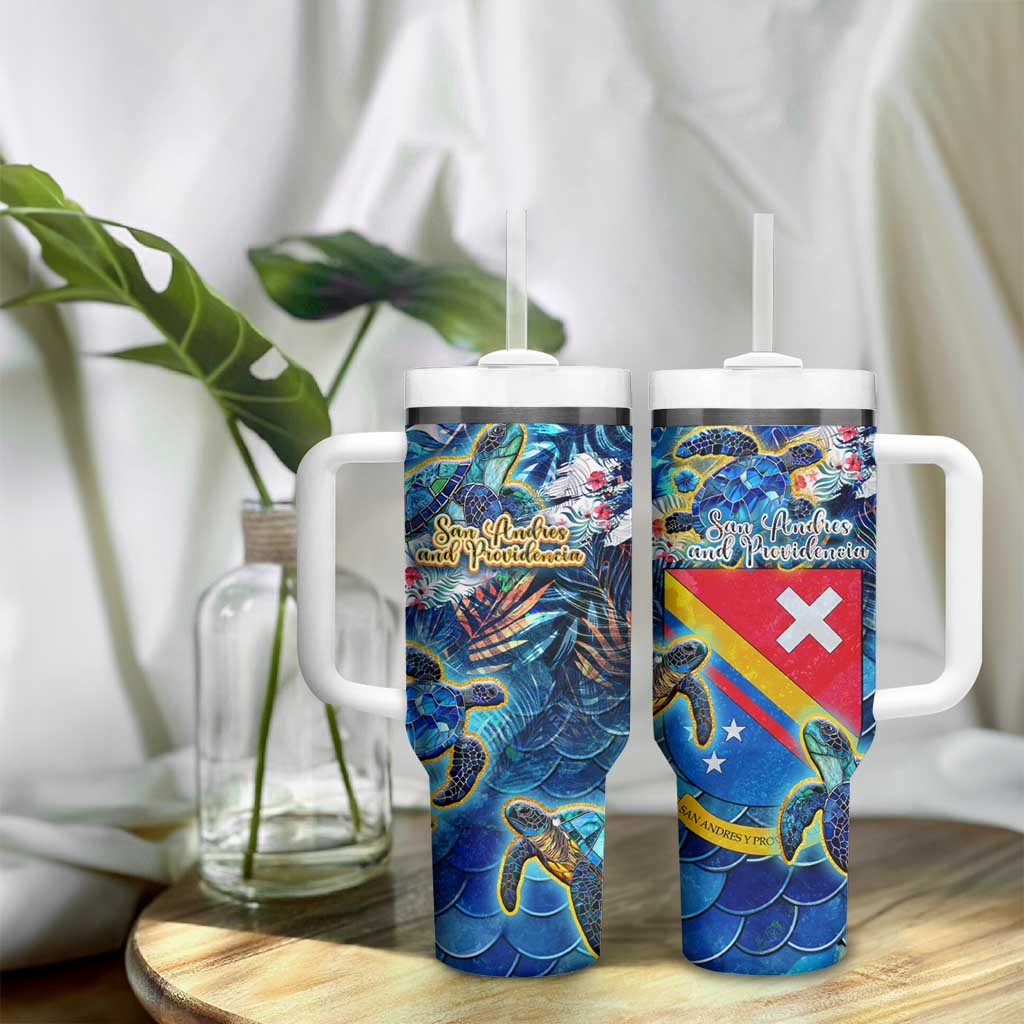 San Andres and Providencia Tumbler With Handle Sea Turtle Tropical Pattern - Wonder Print Shop
