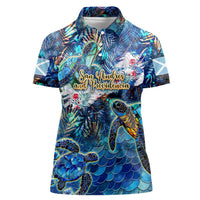 San Andres and Providencia Women Polo Shirt Sea Turtle Tropical Pattern - Wonder Print Shop