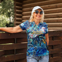 San Andres and Providencia Women Polo Shirt Sea Turtle Tropical Pattern - Wonder Print Shop