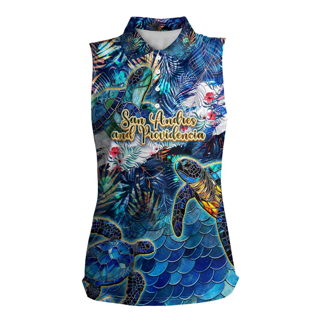 San Andres and Providencia Women Sleeveless Polo Shirt Sea Turtle Tropical Pattern - Wonder Print Shop