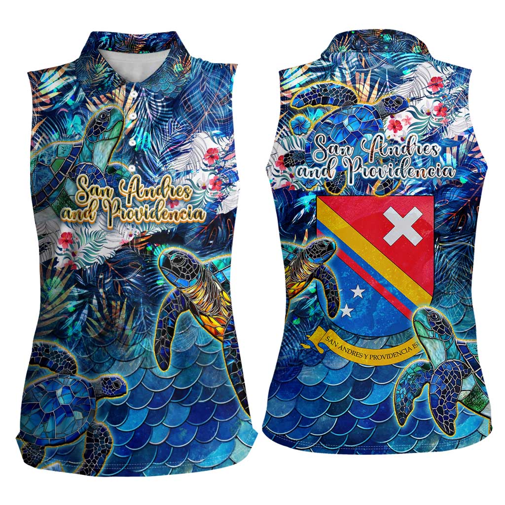 San Andres and Providencia Women Sleeveless Polo Shirt Sea Turtle Tropical Pattern - Wonder Print Shop