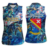 San Andres and Providencia Women Sleeveless Polo Shirt Sea Turtle Tropical Pattern - Wonder Print Shop