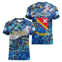 San Andres and Providencia Women V-Neck T-Shirt Sea Turtle Tropical Pattern - Wonder Print Shop