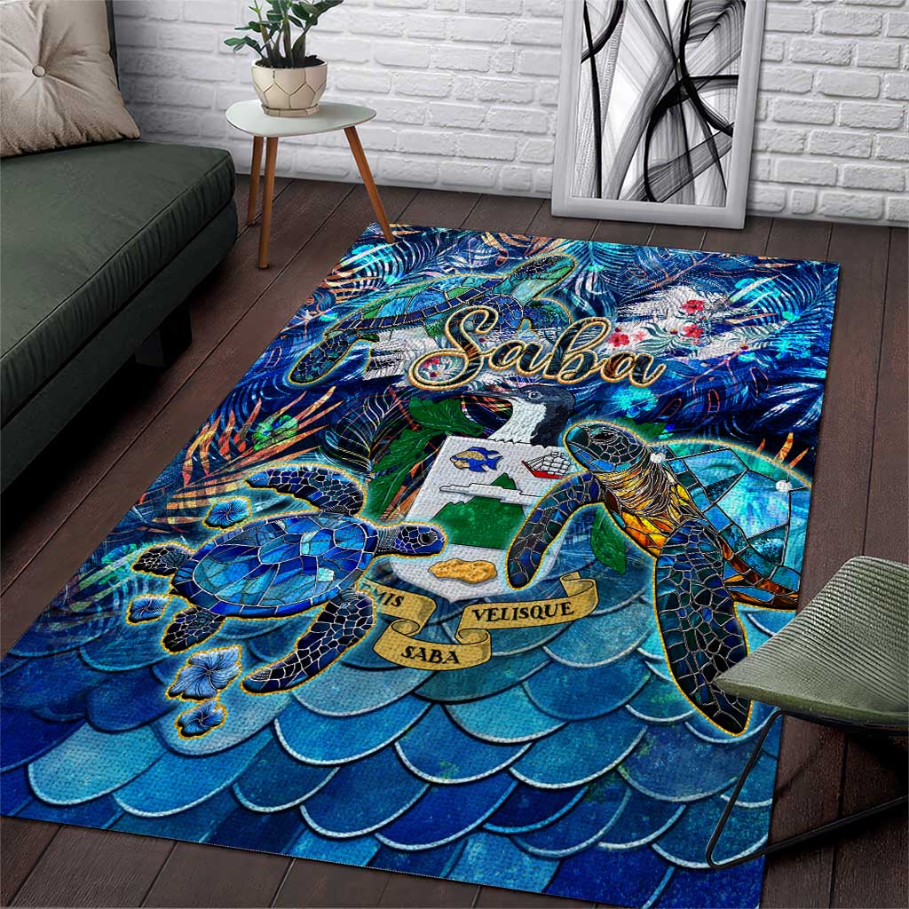 Saba Area Rug Sea Turtle Tropical Pattern