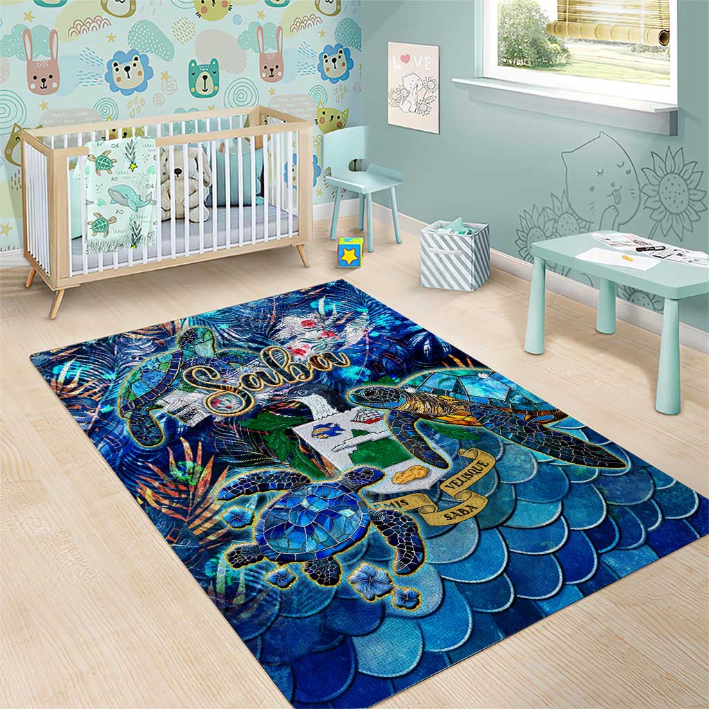Saba Area Rug Sea Turtle Tropical Pattern