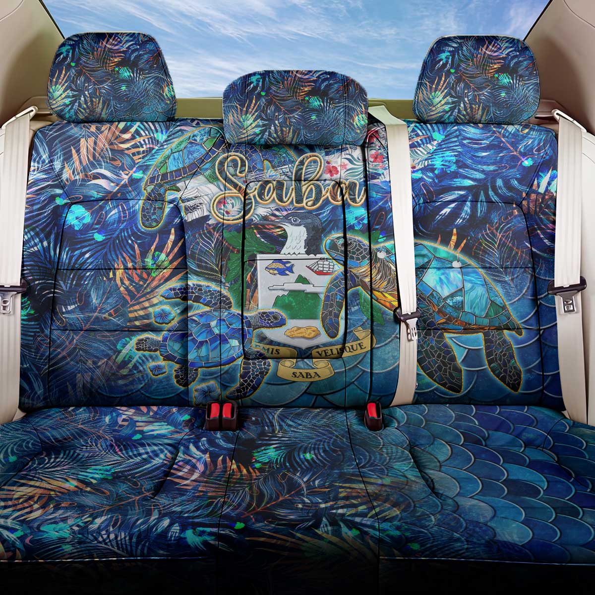 Saba Back Car Seat Cover Sea Turtle Tropical Pattern