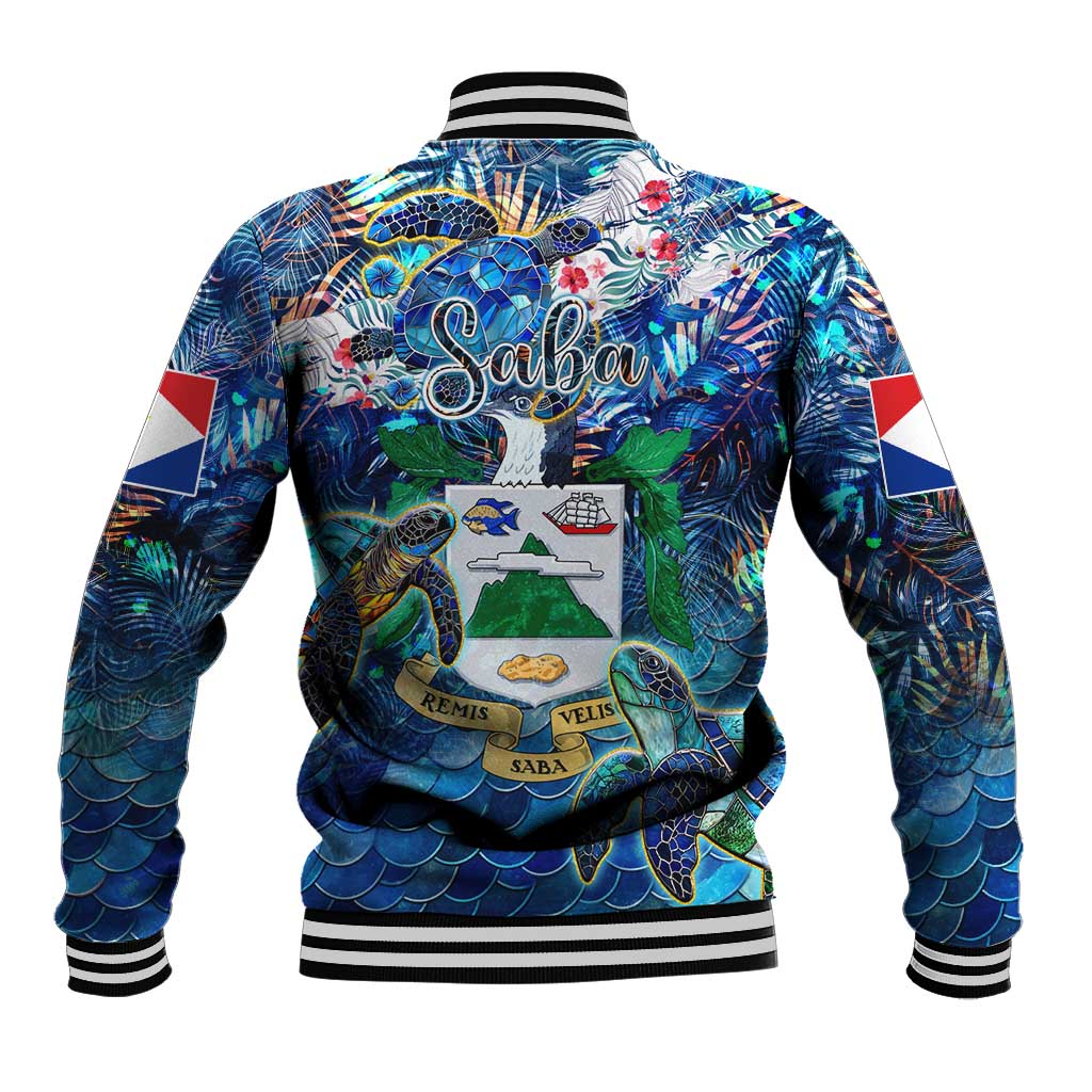 Saba Baseball Jacket Sea Turtle Tropical Pattern