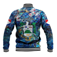 Saba Baseball Jacket Sea Turtle Tropical Pattern