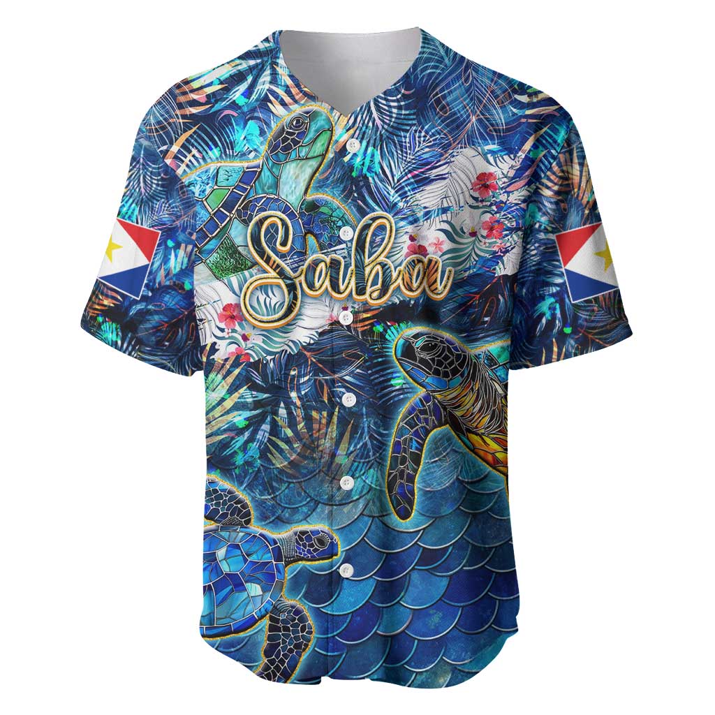 Saba Baseball Jersey Sea Turtle Tropical Pattern
