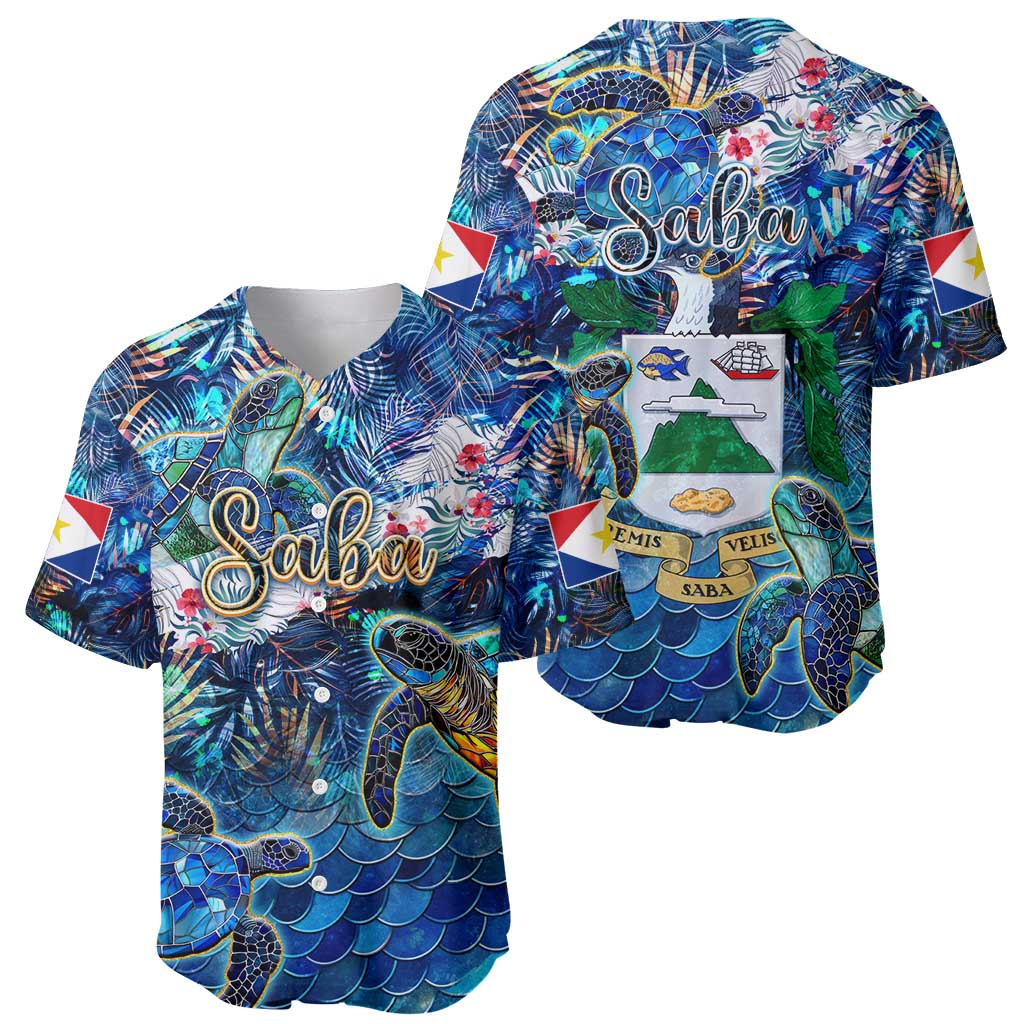 Saba Baseball Jersey Sea Turtle Tropical Pattern