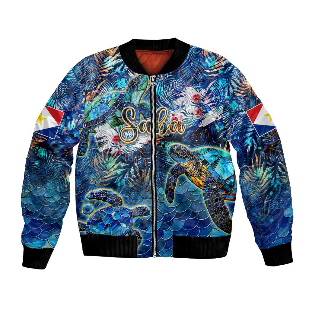 Saba Bomber Jacket Sea Turtle Tropical Pattern