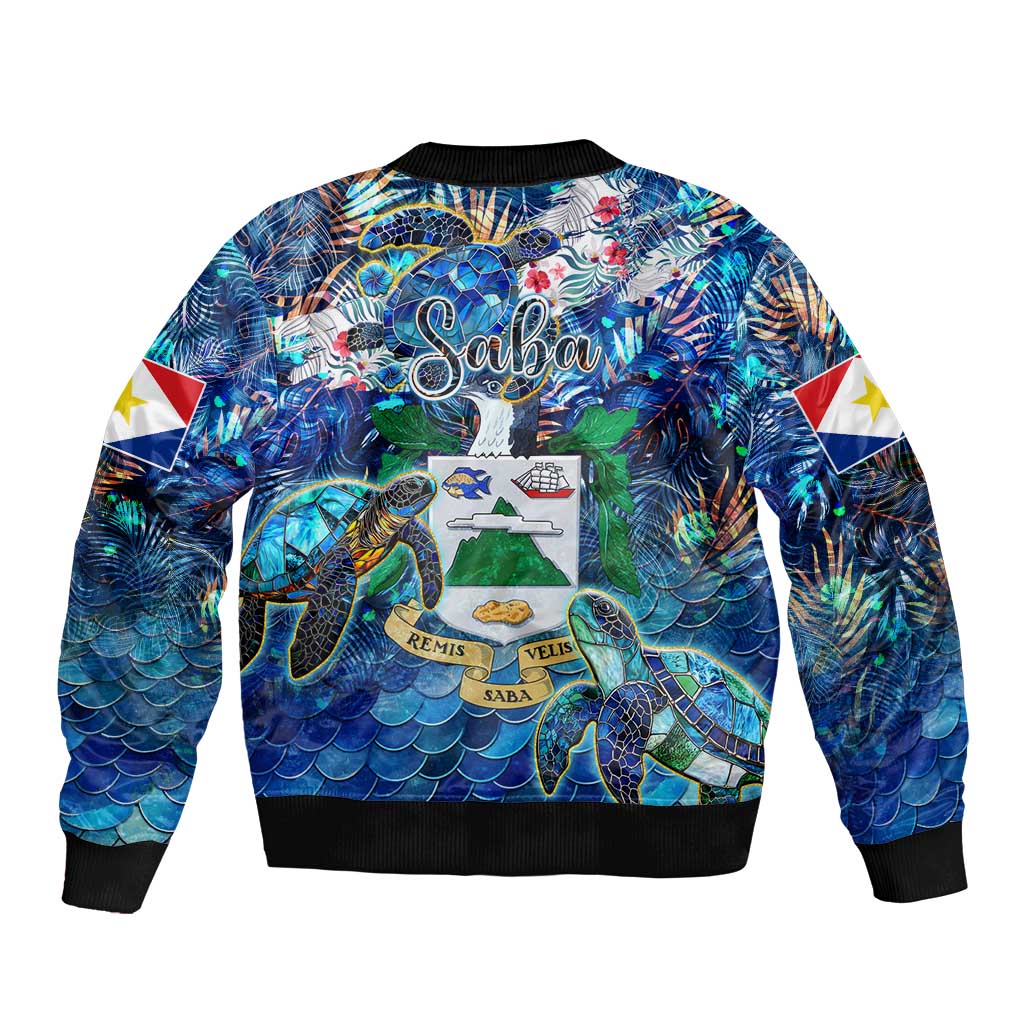 Saba Bomber Jacket Sea Turtle Tropical Pattern