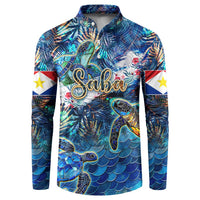Saba Button Sweatshirt Sea Turtle Tropical Pattern
