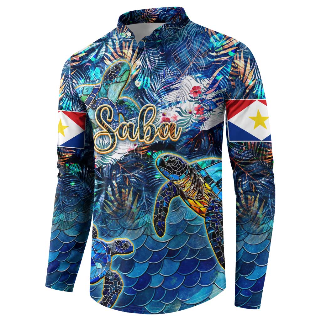 Saba Button Sweatshirt Sea Turtle Tropical Pattern