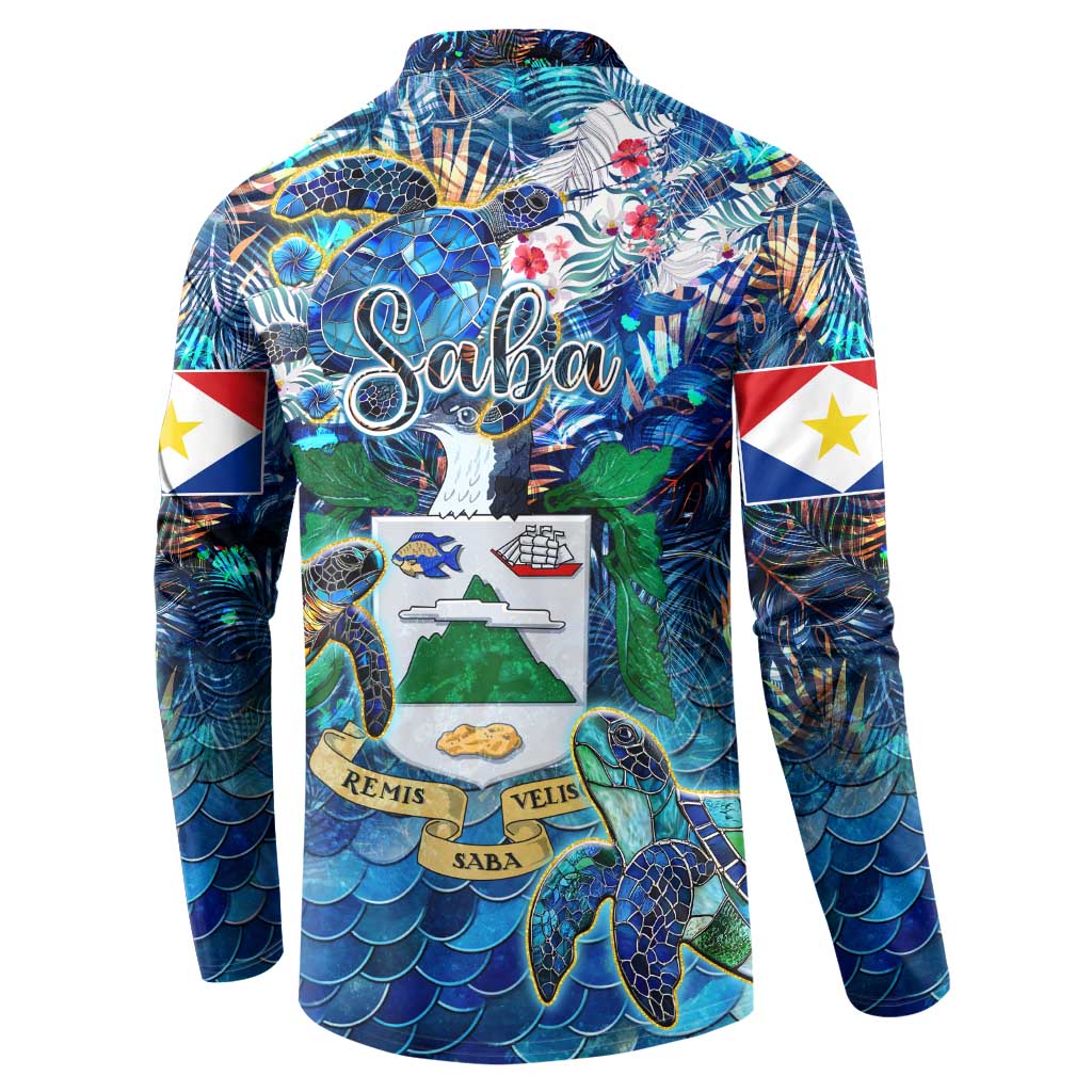 Saba Button Sweatshirt Sea Turtle Tropical Pattern