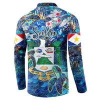 Saba Button Sweatshirt Sea Turtle Tropical Pattern