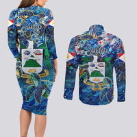 Saba Couples Matching Long Sleeve Bodycon Dress and Long Sleeve Button Shirt Sea Turtle Tropical Pattern