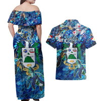 Saba Couples Matching Off Shoulder Maxi Dress and Hawaiian Shirt Sea Turtle Tropical Pattern