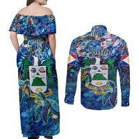 Saba Couples Matching Off Shoulder Maxi Dress and Long Sleeve Button Shirt Sea Turtle Tropical Pattern