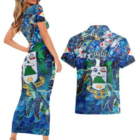Saba Couples Matching Short Sleeve Bodycon Dress and Hawaiian Shirt Sea Turtle Tropical Pattern