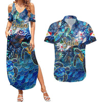 Saba Couples Matching Summer Maxi Dress and Hawaiian Shirt Sea Turtle Tropical Pattern