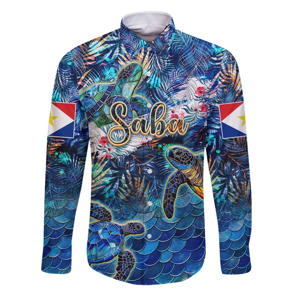 Saba Family Matching Long Sleeve Bodycon Dress and Hawaiian Shirt Sea Turtle Tropical Pattern