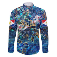 Saba Family Matching Off The Shoulder Long Sleeve Dress and Hawaiian Shirt Sea Turtle Tropical Pattern