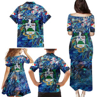 Saba Family Matching Puletasi and Hawaiian Shirt Sea Turtle Tropical Pattern