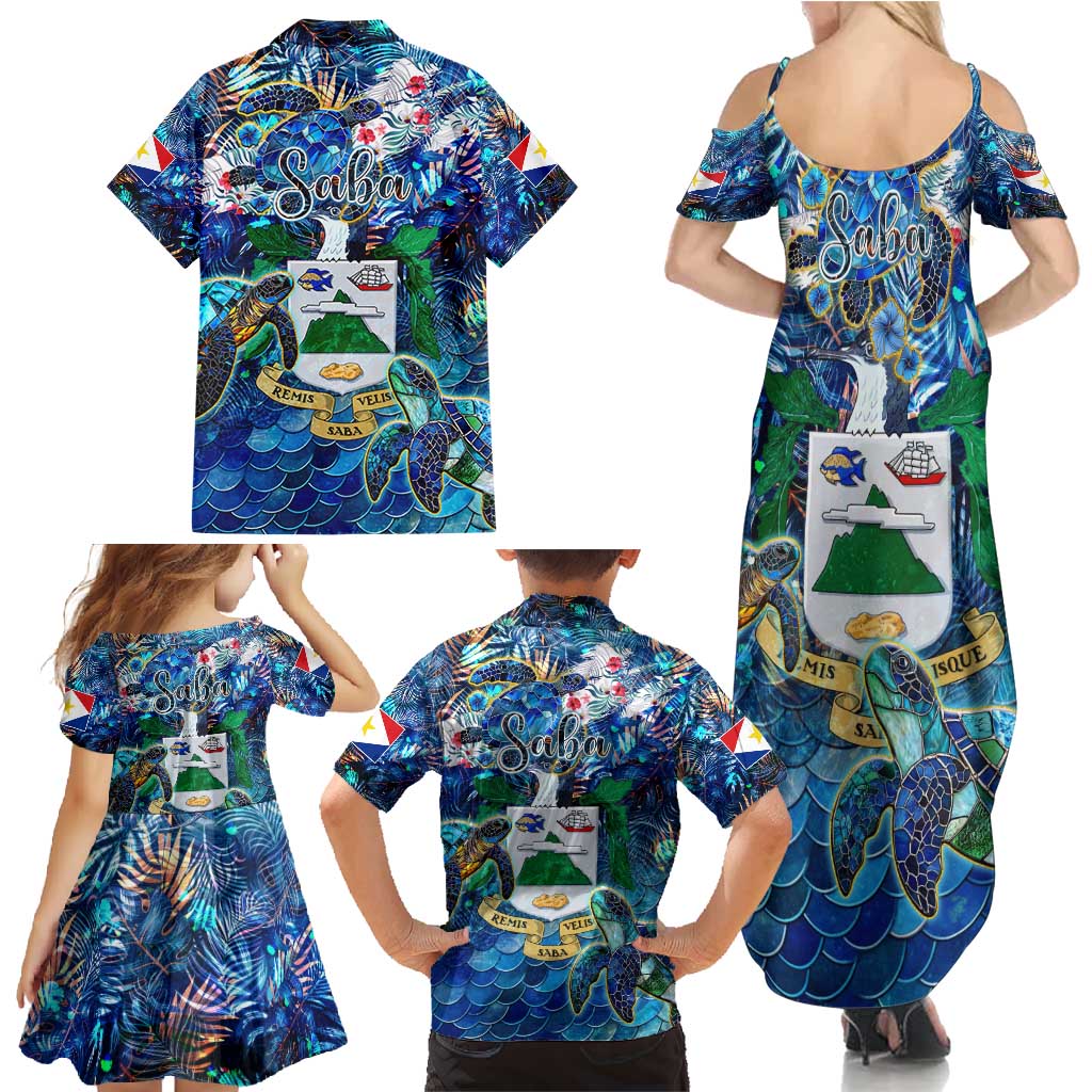 Saba Family Matching Summer Maxi Dress and Hawaiian Shirt Sea Turtle Tropical Pattern - Wonder Print Shop
