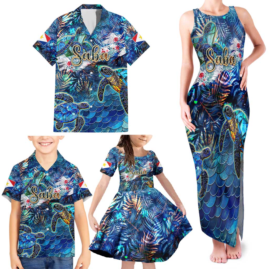 Saba Family Matching Tank Maxi Dress and Hawaiian Shirt Sea Turtle Tropical Pattern - Wonder Print Shop
