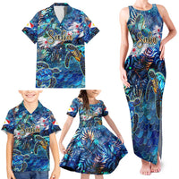 Saba Family Matching Tank Maxi Dress and Hawaiian Shirt Sea Turtle Tropical Pattern - Wonder Print Shop