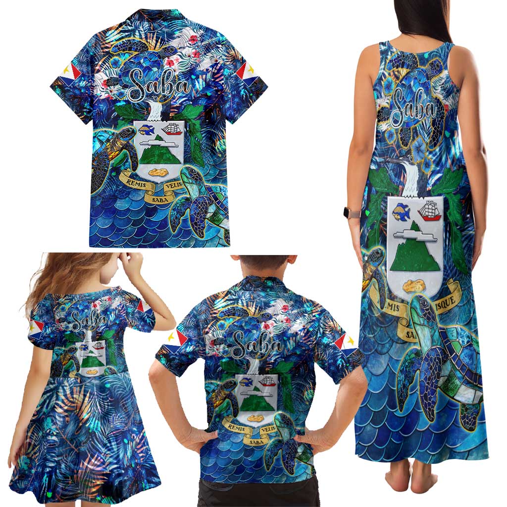 Saba Family Matching Tank Maxi Dress and Hawaiian Shirt Sea Turtle Tropical Pattern - Wonder Print Shop