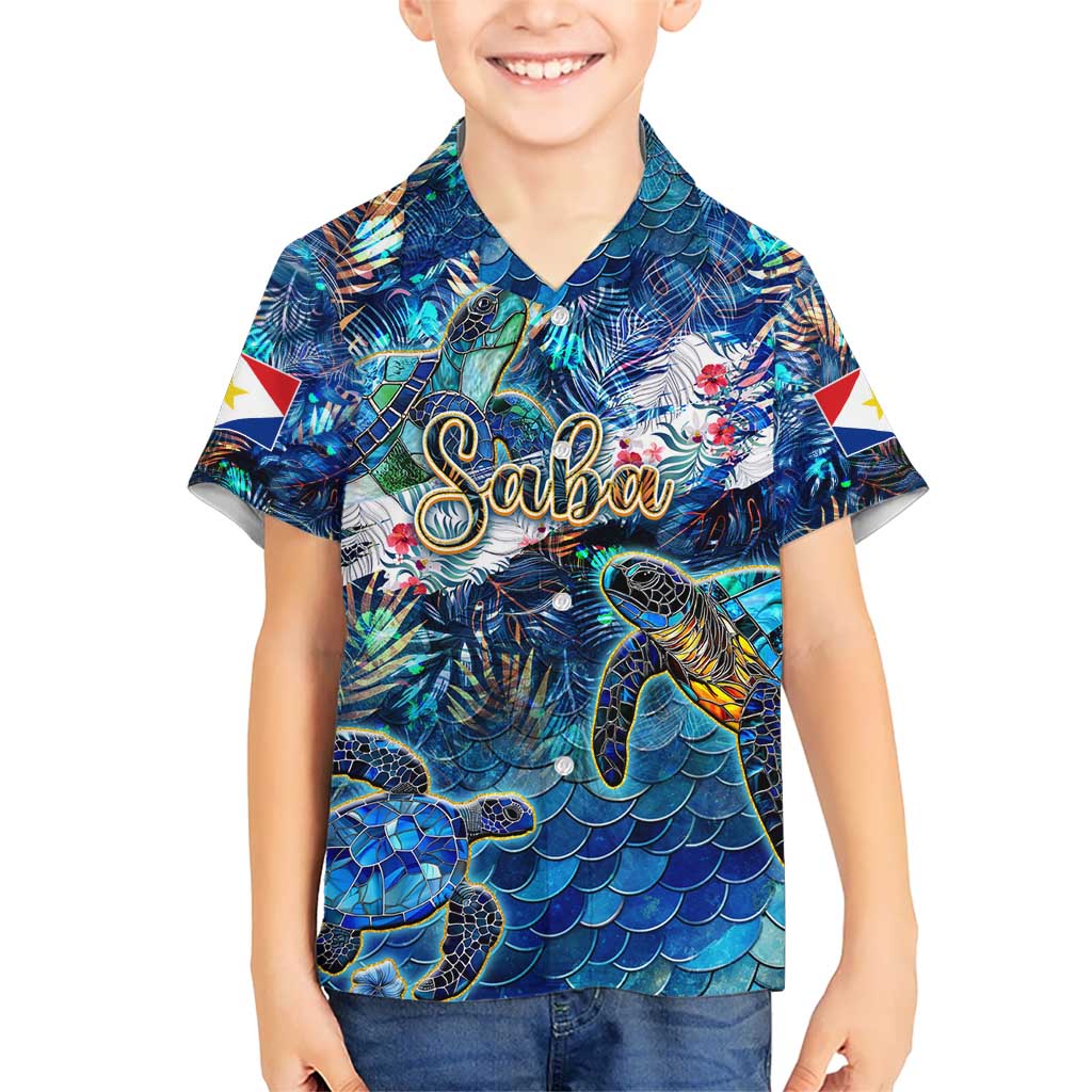 Saba Kid Hawaiian Shirt Sea Turtle Tropical Pattern - Wonder Print Shop