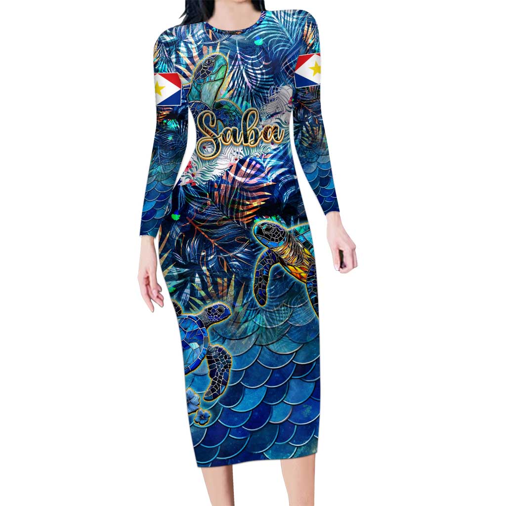 Saba Long Sleeve Bodycon Dress Sea Turtle Tropical Pattern - Wonder Print Shop