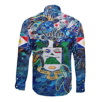 Saba Long Sleeve Button Shirt Sea Turtle Tropical Pattern