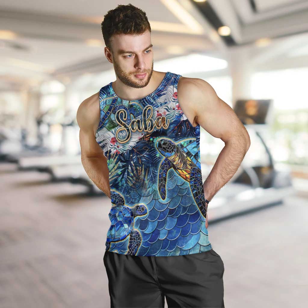 Saba Men Tank Top Sea Turtle Tropical Pattern - Wonder Print Shop