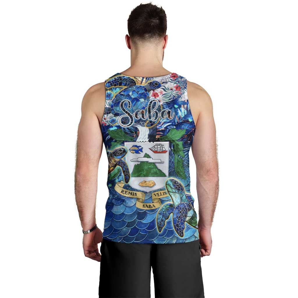 Saba Men Tank Top Sea Turtle Tropical Pattern - Wonder Print Shop